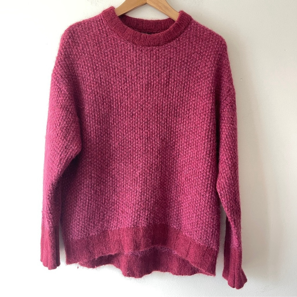 Banana Republic Oversized Alpaca Blend Fluffy sweater crew S petite pink red